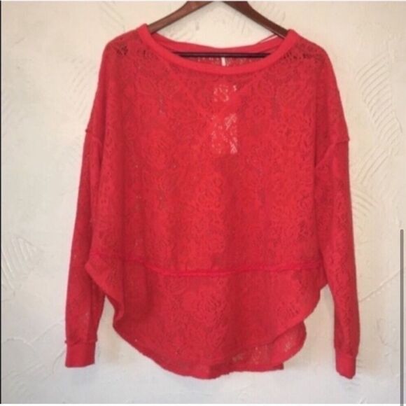 Women’s Free People Fiesta Red Lace Sweater - Picture 5 of 5